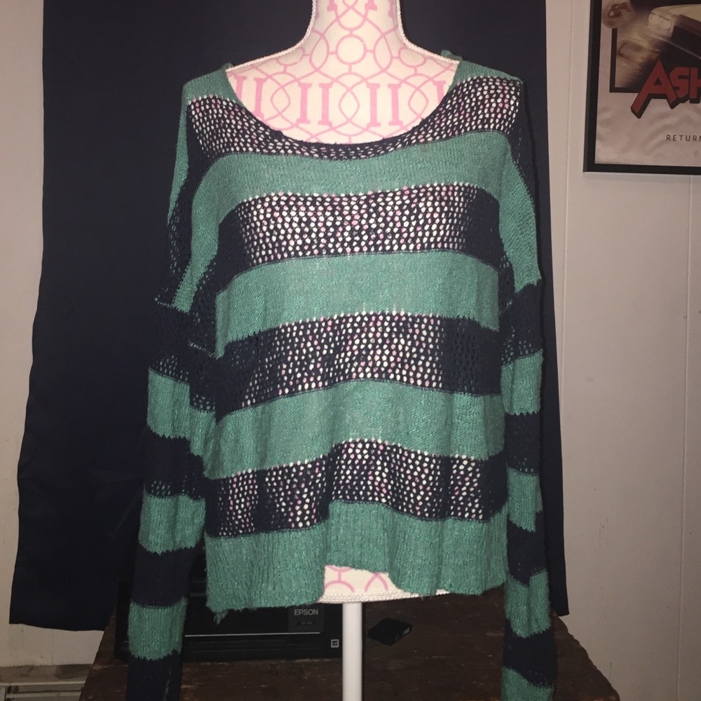 Sheer black and green sweater shirt