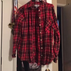Red and black plaid button down. Size med
