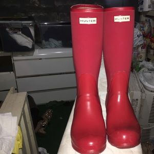 Red hunter rain boots