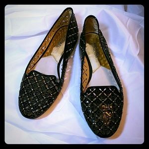 MK black lattice flats