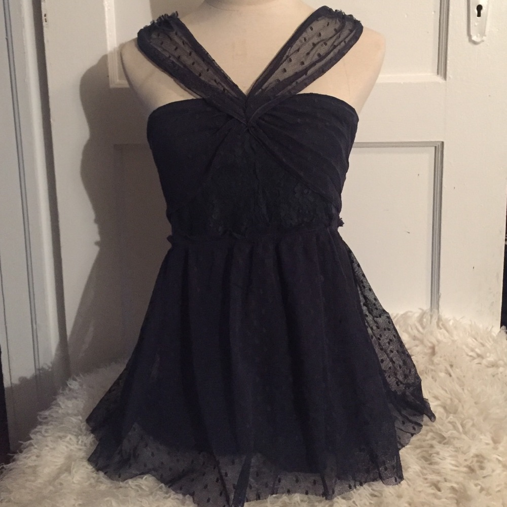 Free People Navy Lace Top