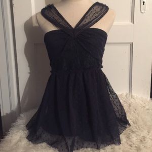 Free People Navy Lace Top