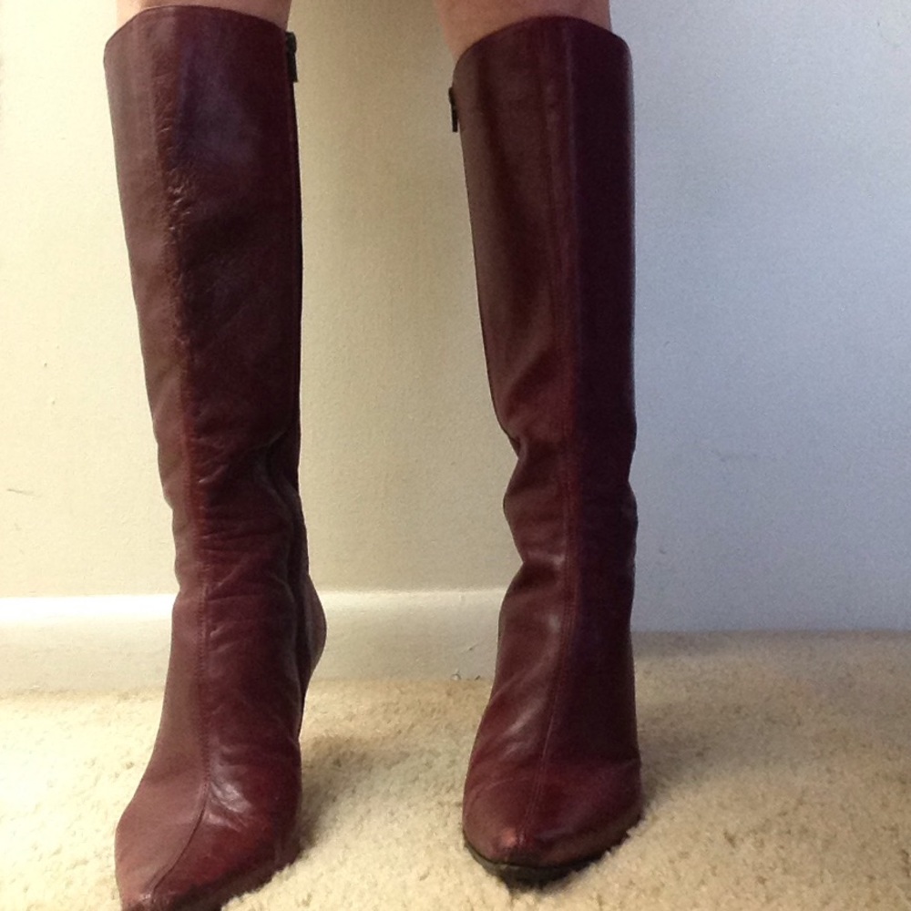 Burgundy knee high leather boots
