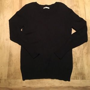 Black crewneck sweater with ladder trim