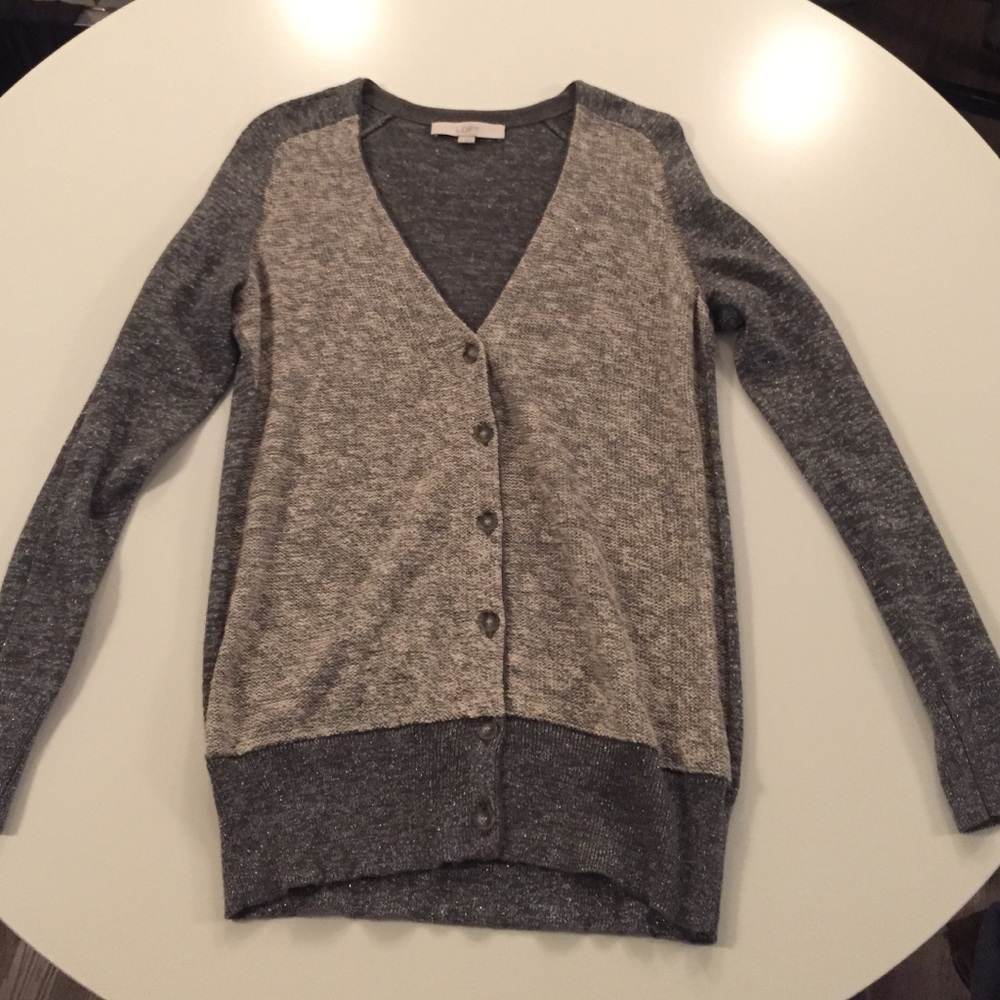 Loft Sparkly Silver/Grey Long Button Cardigan SzS