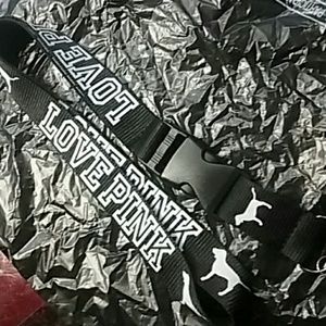 Love pink lanyard black and white