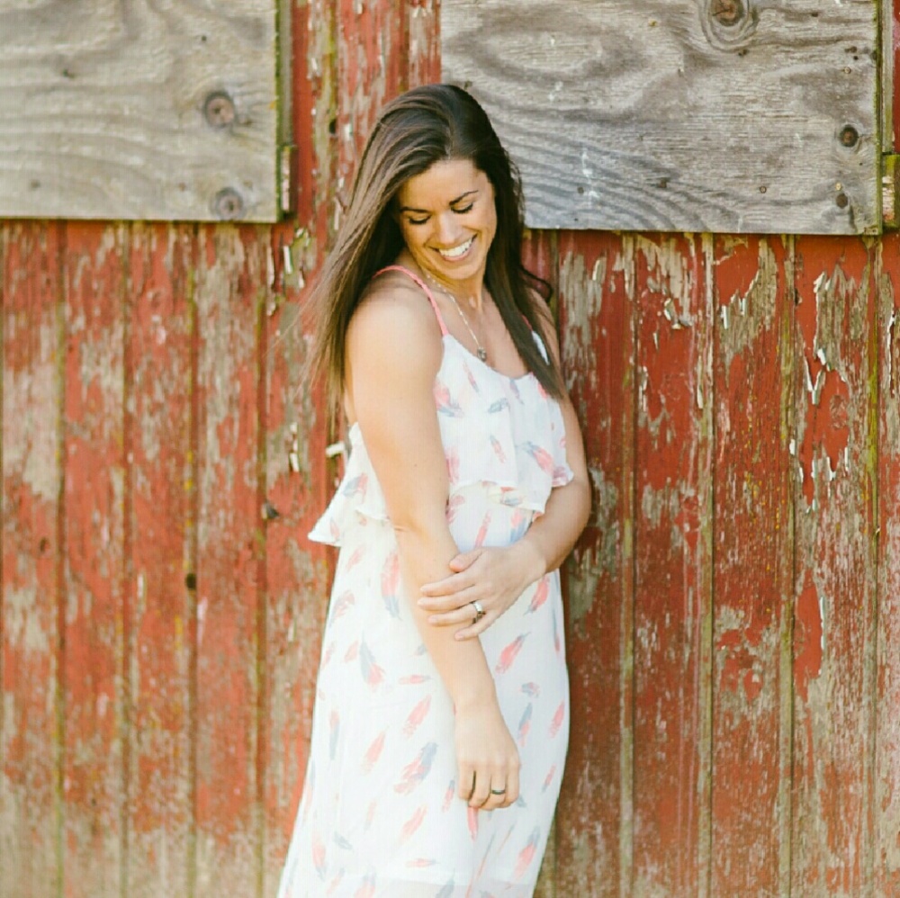 White/coral/gray feather print dress