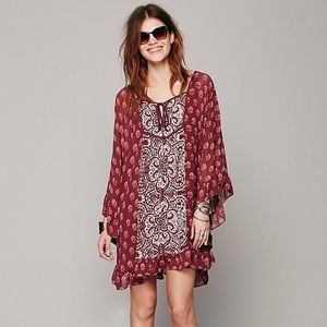 Free People Boho Print Chiffon Tunic Dress