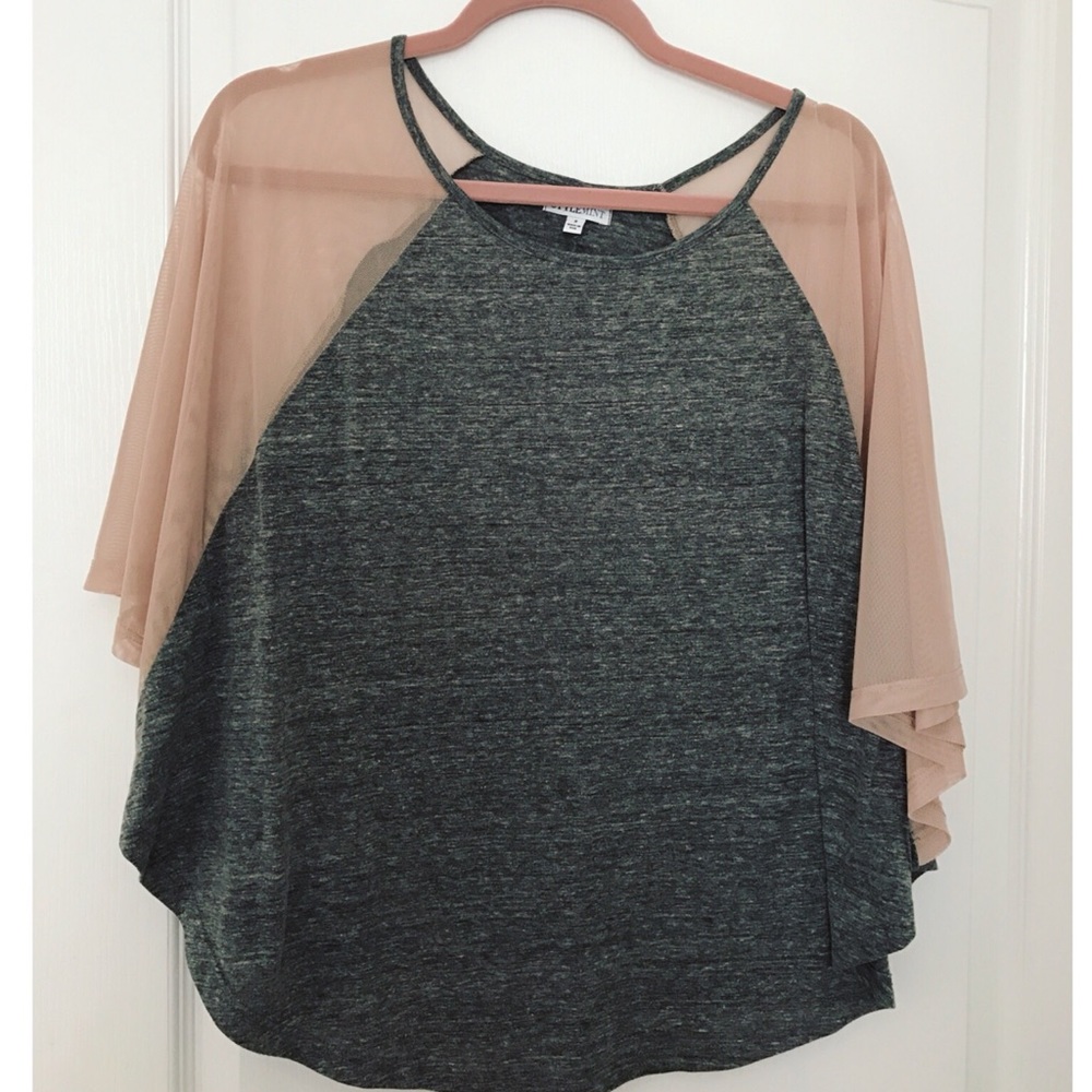 Baseball Grey and Pink Mesh Sleeve Tee