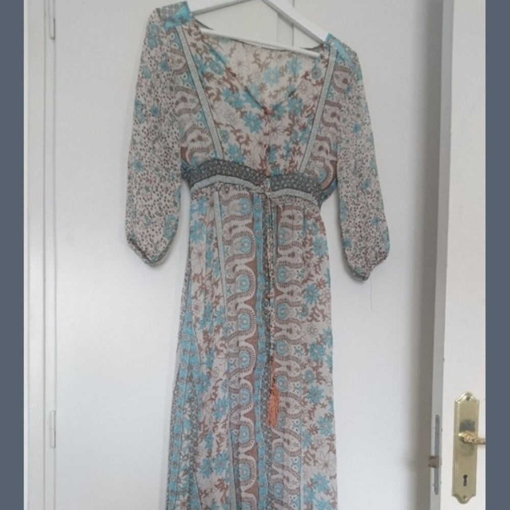 🇺🇸🎄 Turquoise/Brown BOHO Maxi Dress - Picture 4 of 8