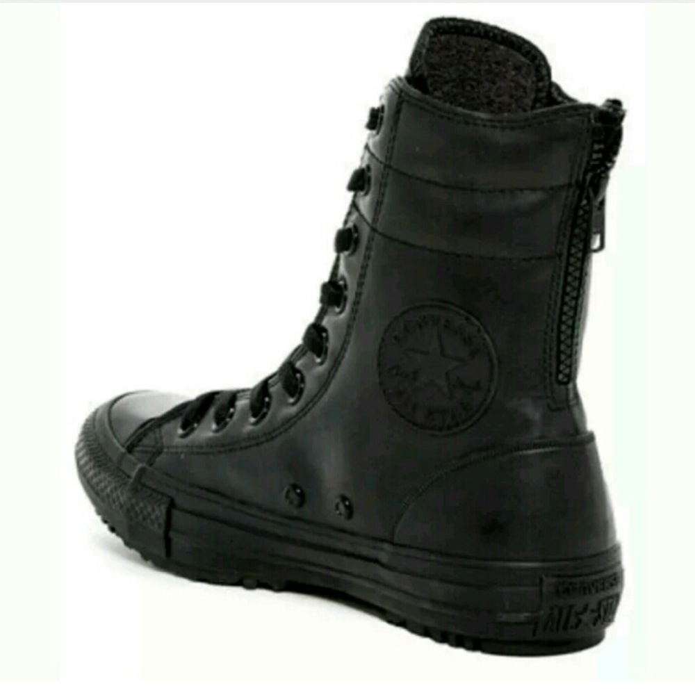 NEW CONVERSE Black Rubber Moto Combat Rain Boot - Picture 2 of 6