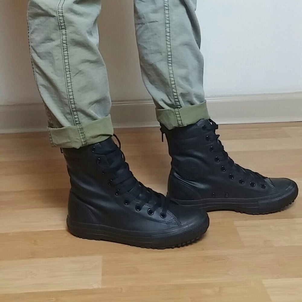 NEW CONVERSE Black Rubber Moto Combat Rain Boot - Picture 4 of 6