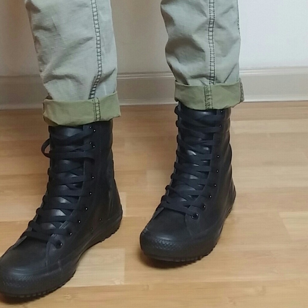 NEW CONVERSE Black Rubber Moto Combat Rain Boot - Picture 5 of 6