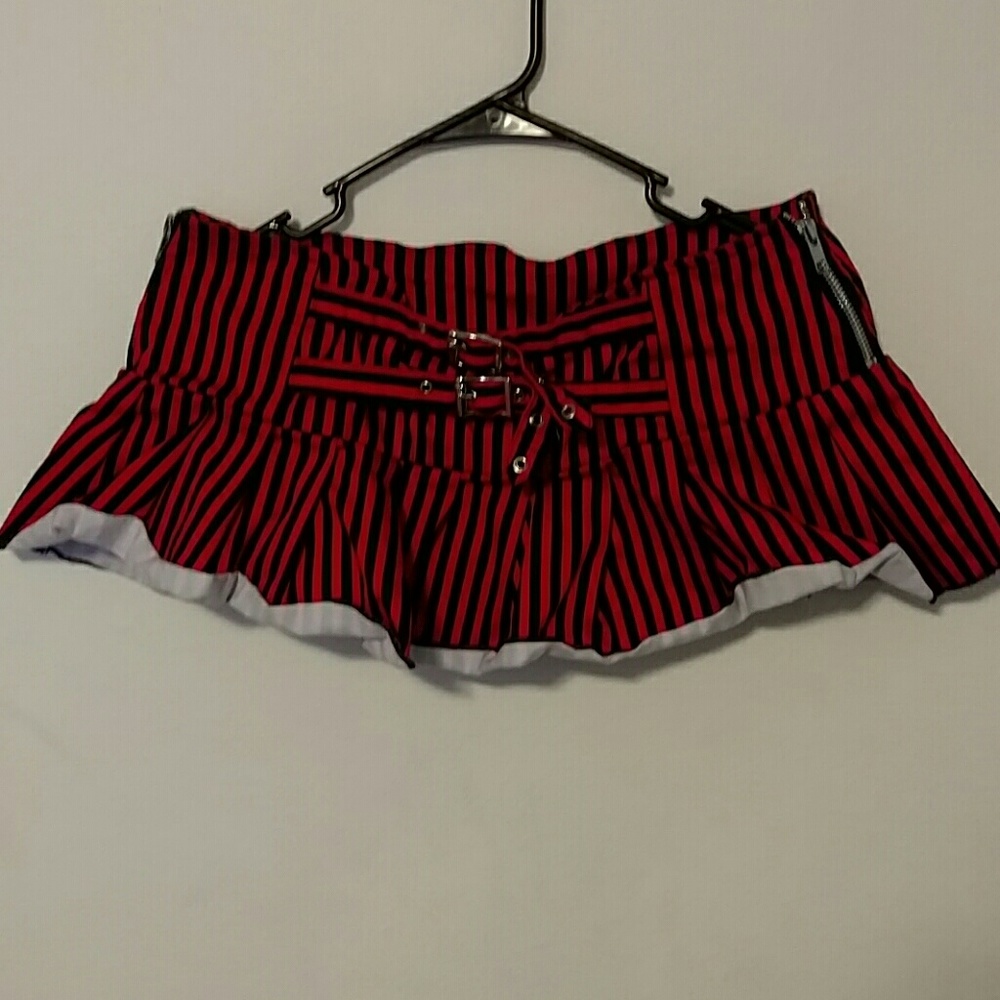 Red & Black striped ultra mini skirt