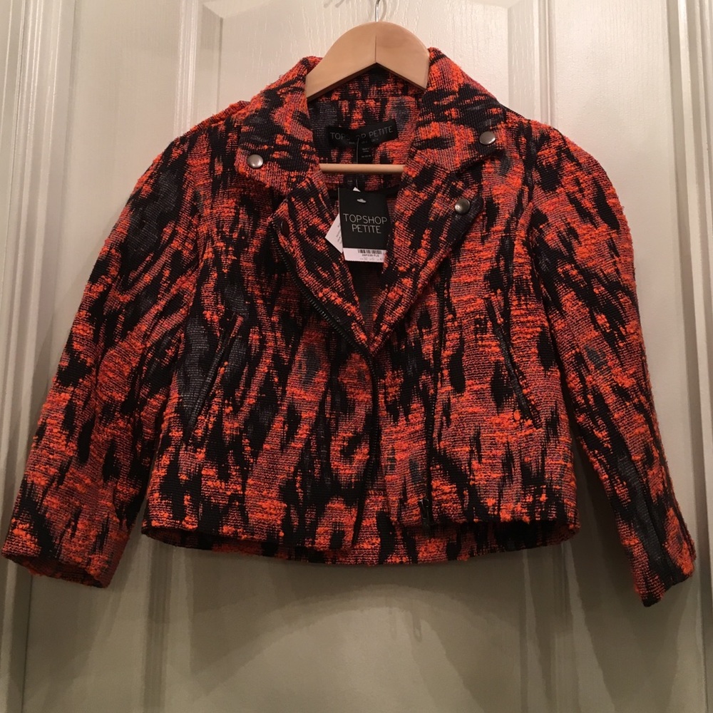 Topshop cropped moto blazer - size petite