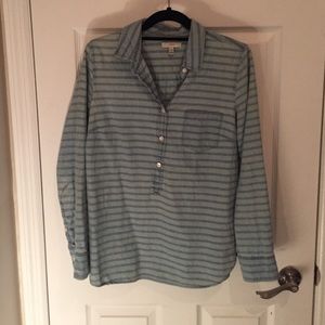 J Crew Denim Blue Striped Chambray LS Shirt