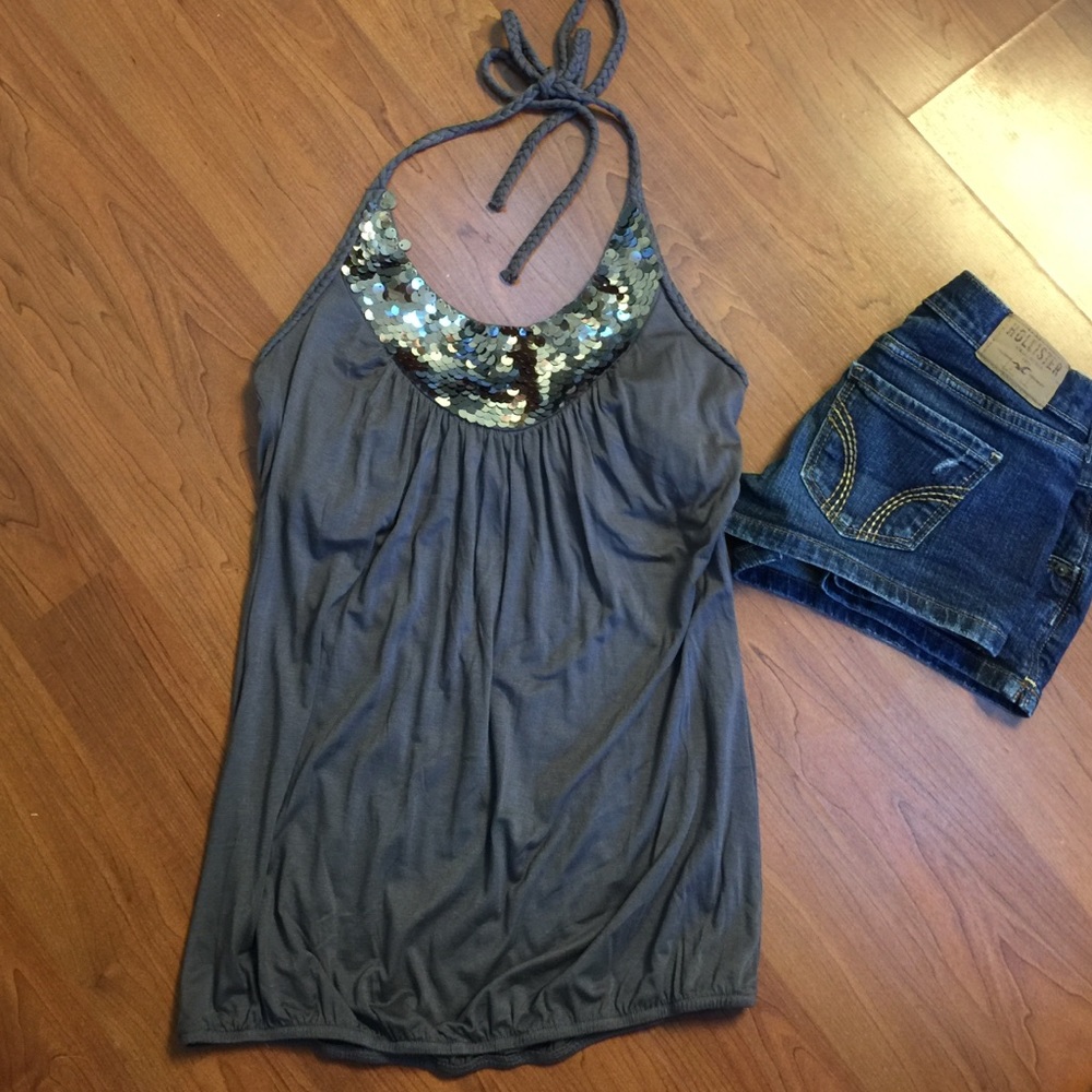 Grey halter blouson top