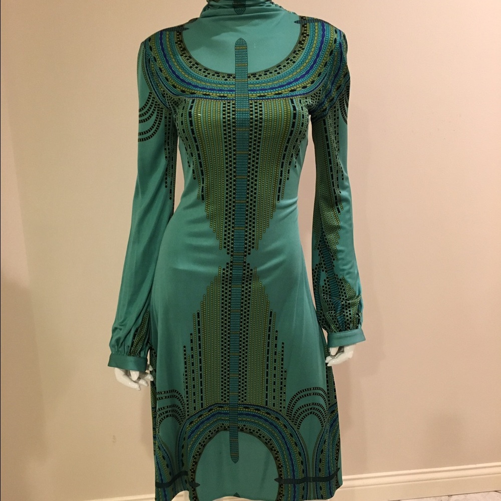 Mara Hoffman Green Silk Open Back Turtleneck Dress