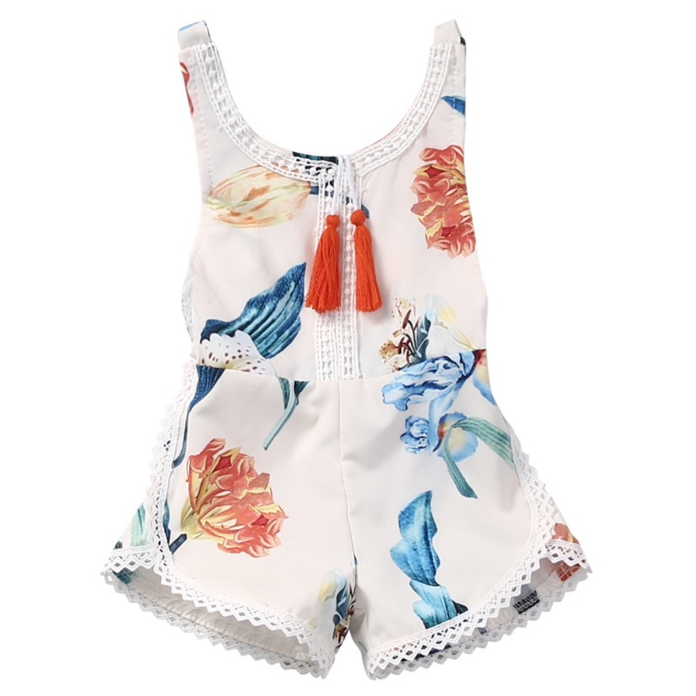 Baby Girl's Floral Crochet Tassel Trim Romper - Picture 1 of 3