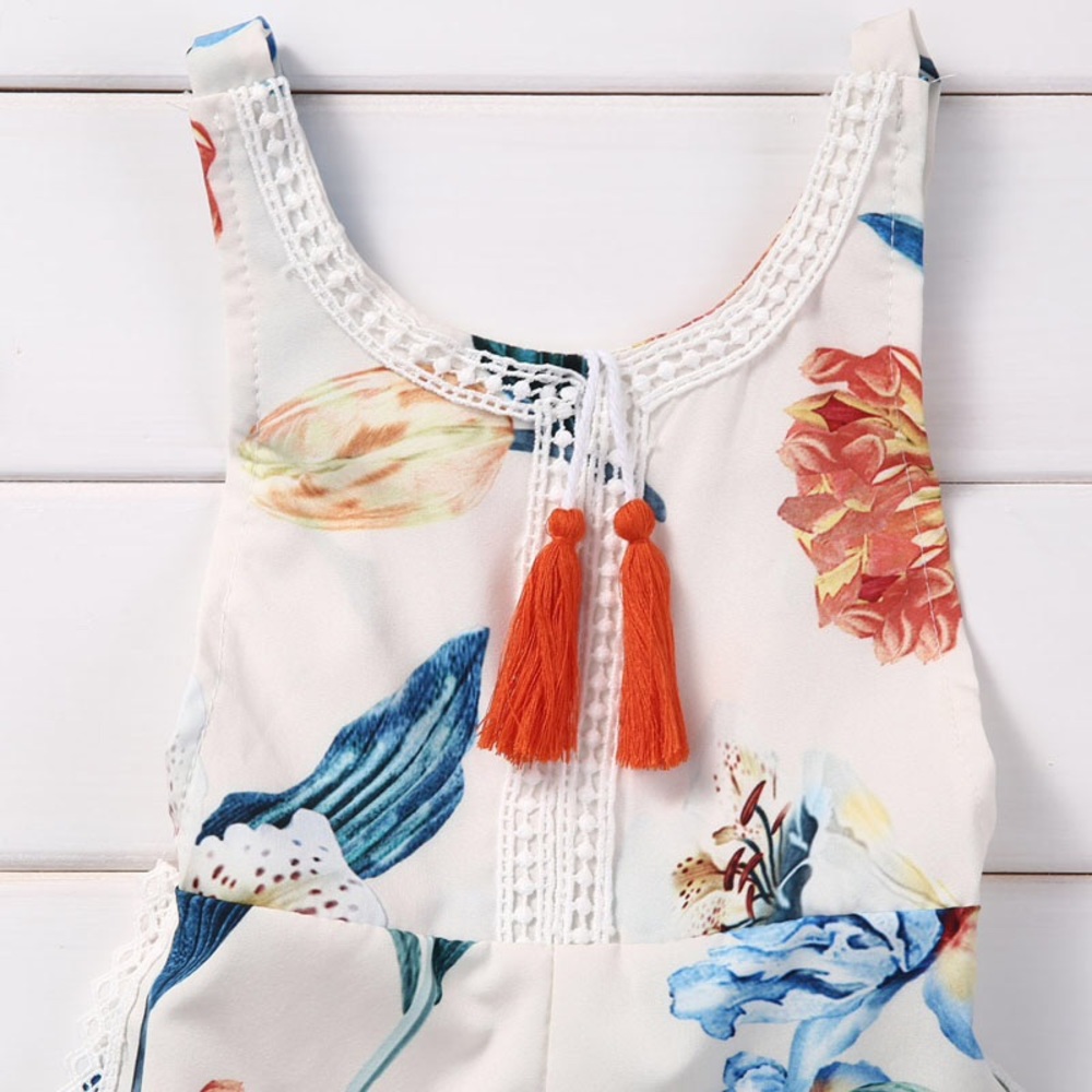 Baby Girl's Floral Crochet Tassel Trim Romper - Picture 2 of 3