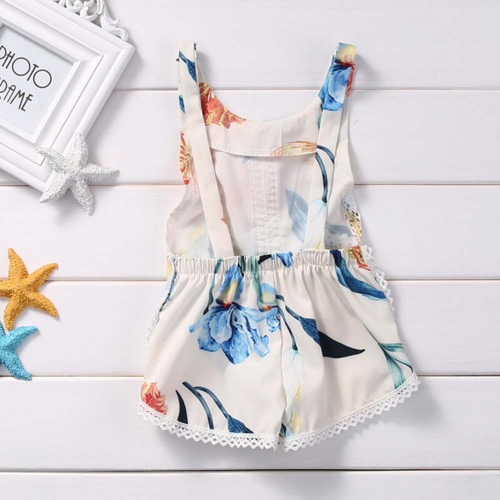Baby Girl's Floral Crochet Tassel Trim Romper - Picture 3 of 3