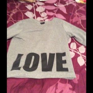Love (on front)Hate(on back) gray sweater