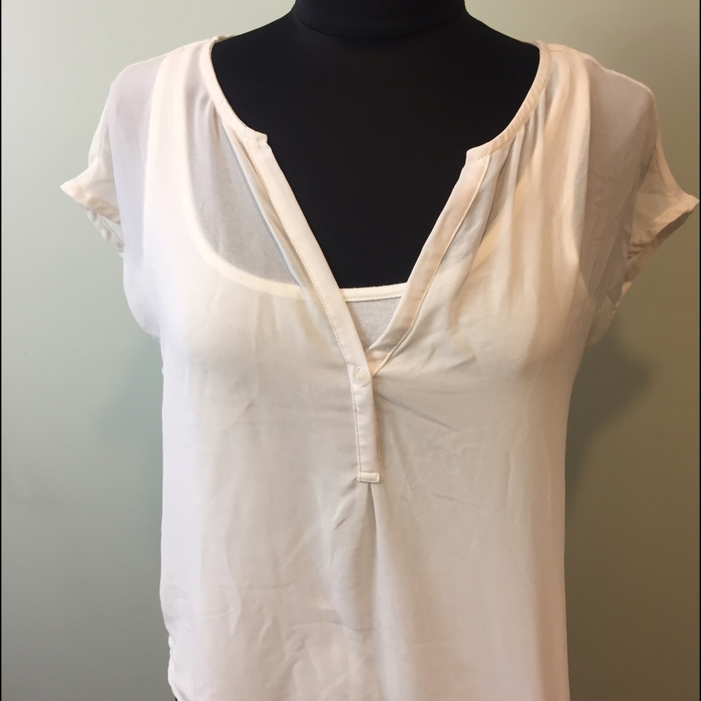 Red Haute sheer cap sleeve Henley