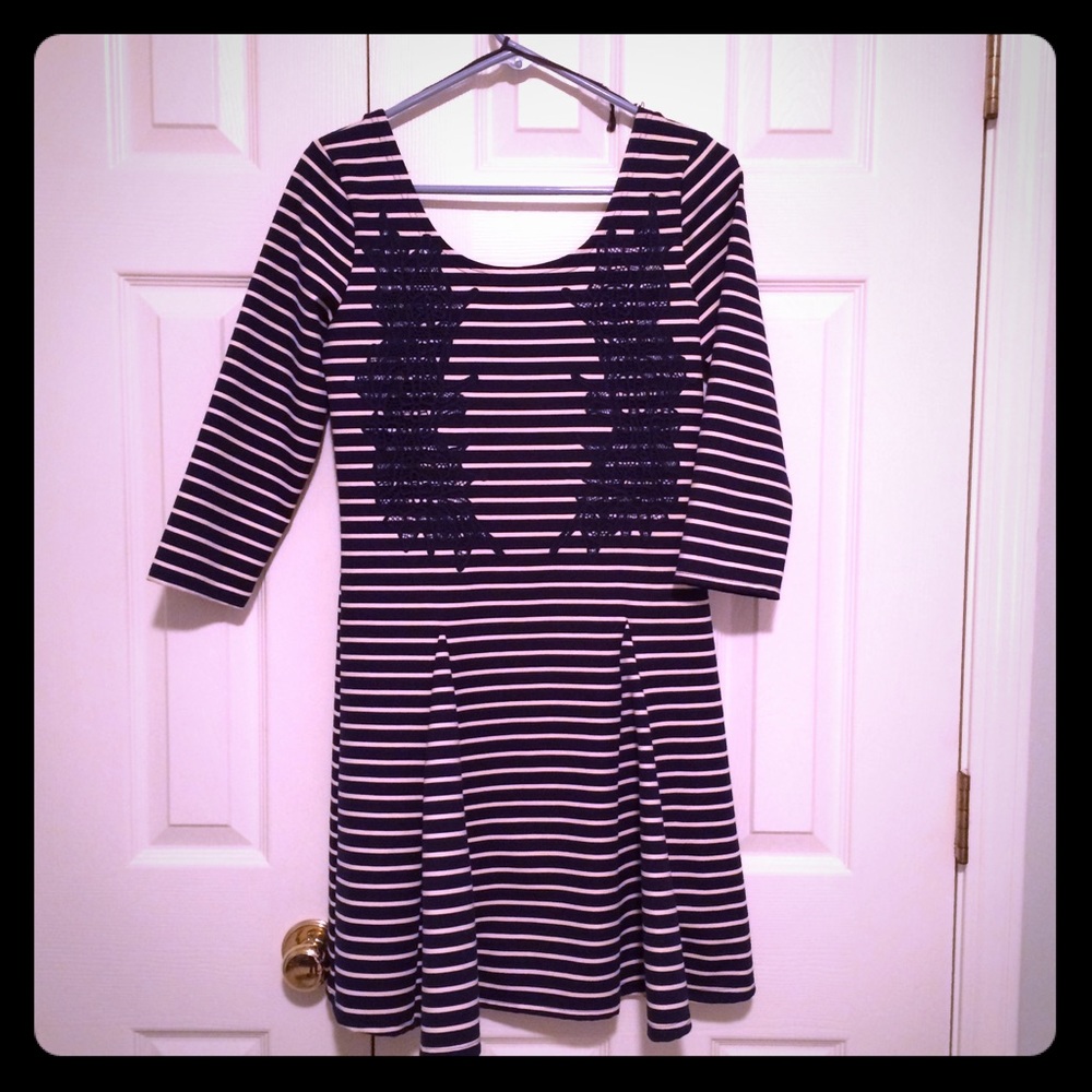 NWT Free People M Stretch Dress Lace Navy Striped