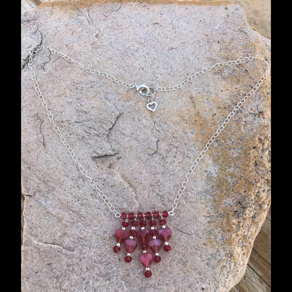 Red Crystal and Heart Necklace ❤