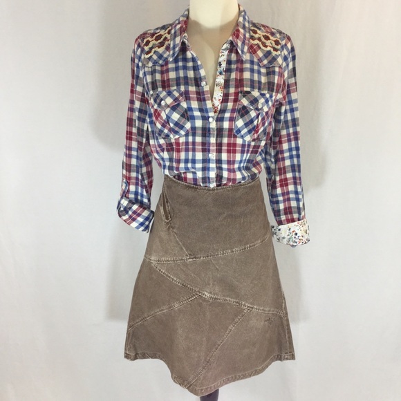 Billabong Dresses & Skirts - Billabong brown corduroy a-line patchwork skirt