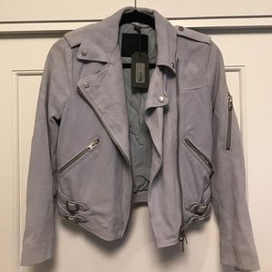 ALL SAINTS Sky Blue Suede Moto Jacket NWT