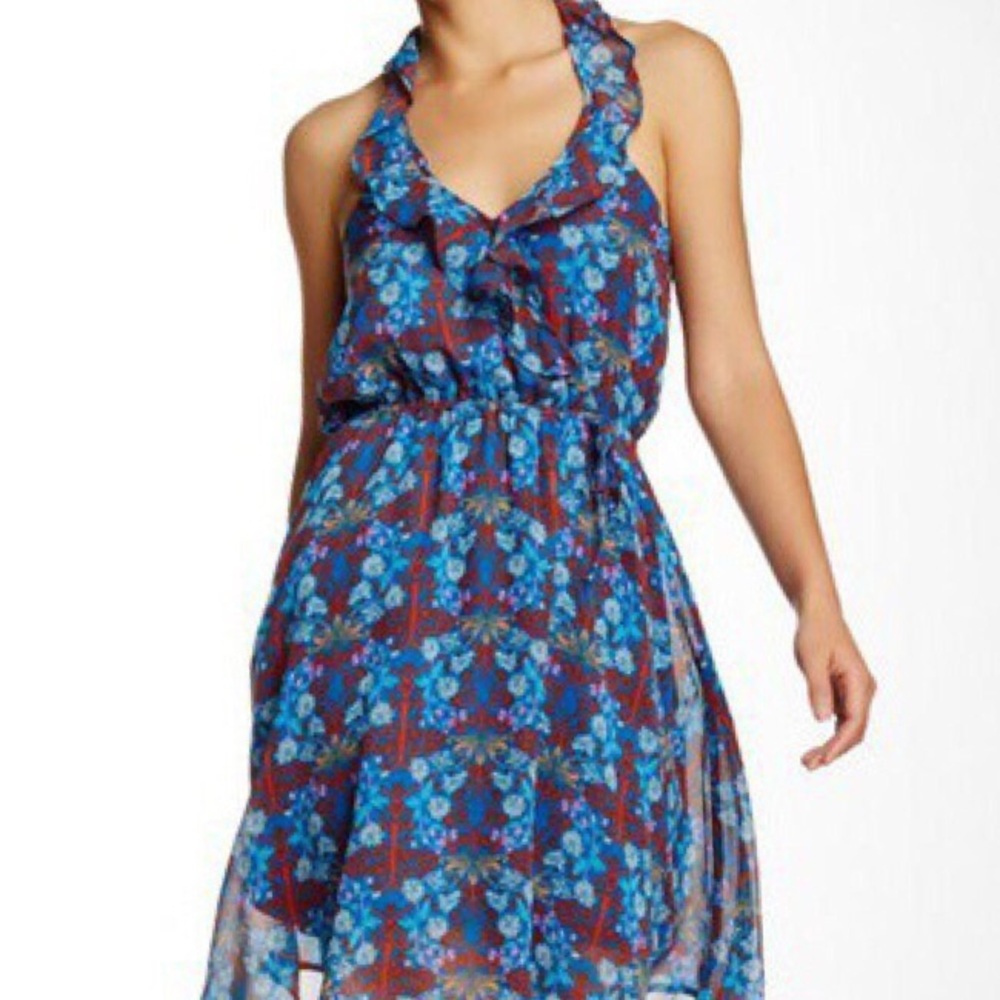 BeBop Chiffon Blue Print Handkerchief Dress