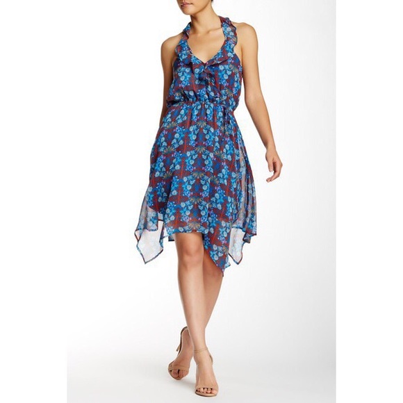BeBop Chiffon Blue Print Handkerchief Dress - Picture 2 of 4