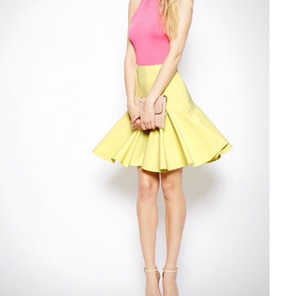 ASOS Yellow Midi Skirt with Drop Peplum Hem - Picture 1 of 4