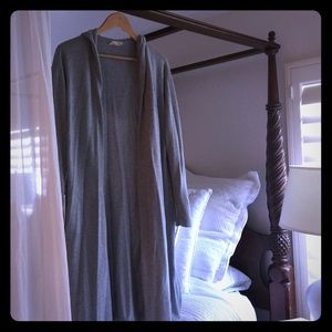 Eileen Fisher long gray sweater with hood!