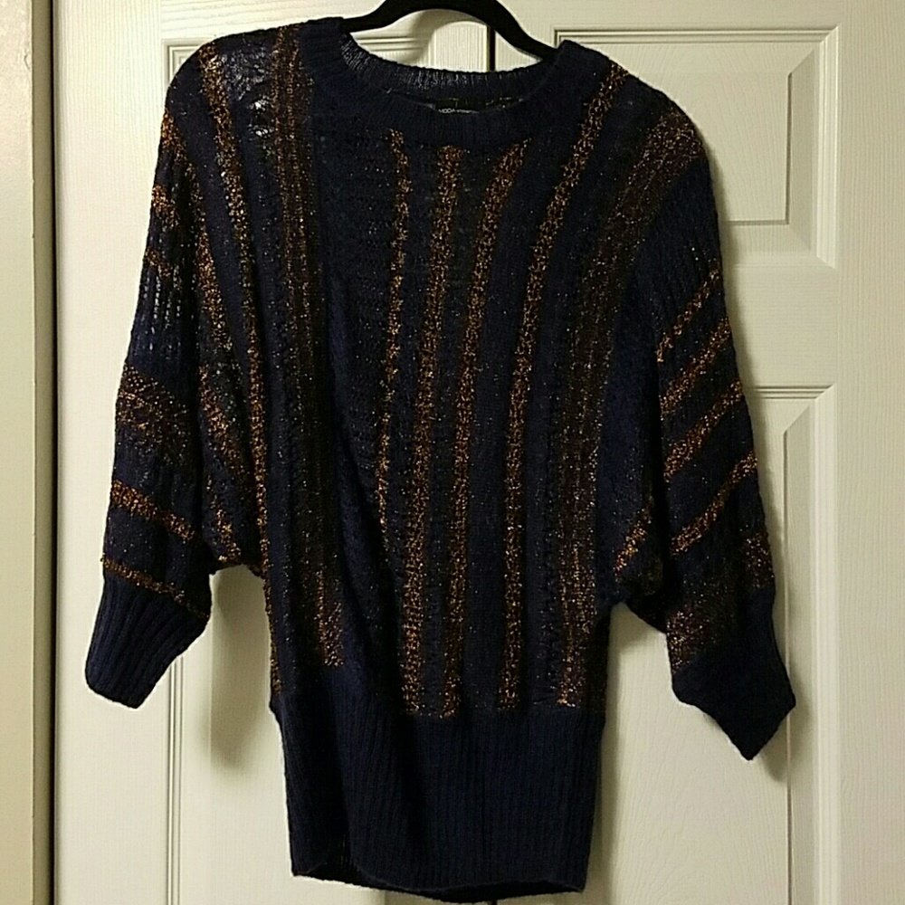 Beautiful blue and metallic bronze sweater