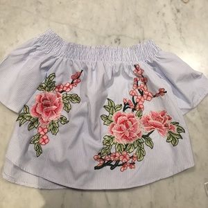 LF Off The Shoulder Top Light Blue