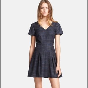Joie Raley navy plaid deep v dress