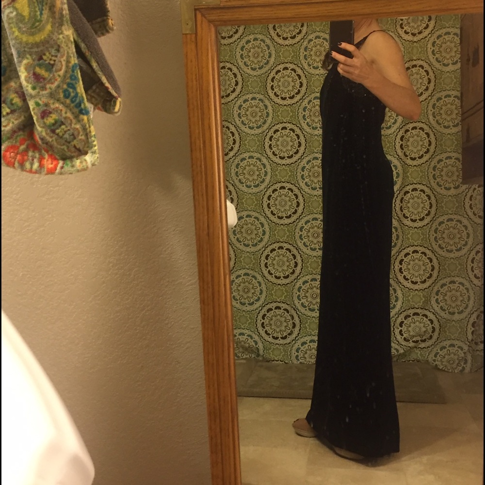 Long black velvet dress - S