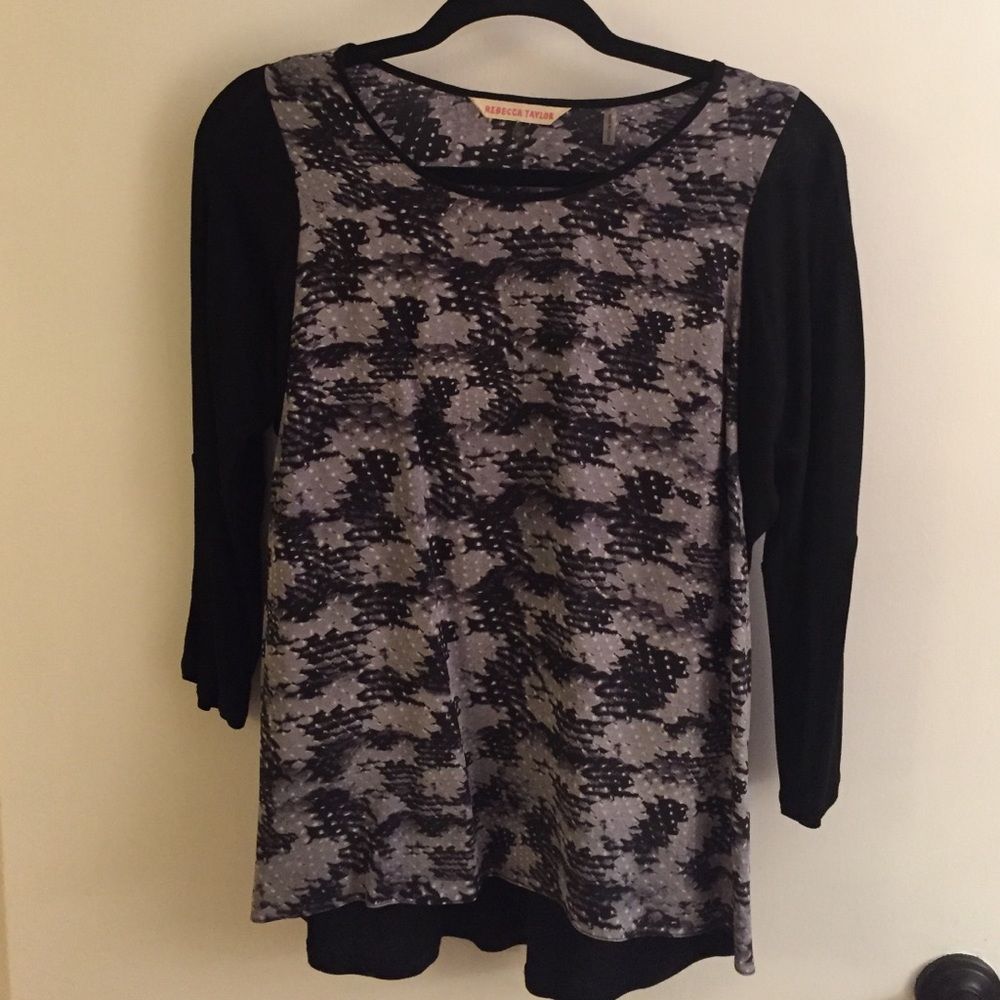 Rebecca Taylor Abstract Black/Gray Top 4