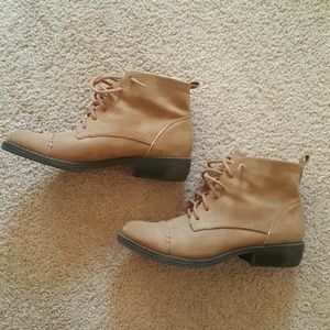Tan lace up oxford booties