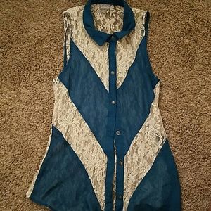 Collared lace button down tank