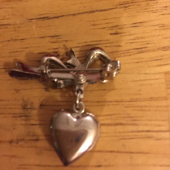 Vintage heart rhinestone locket brooch - Picture 3 of 4
