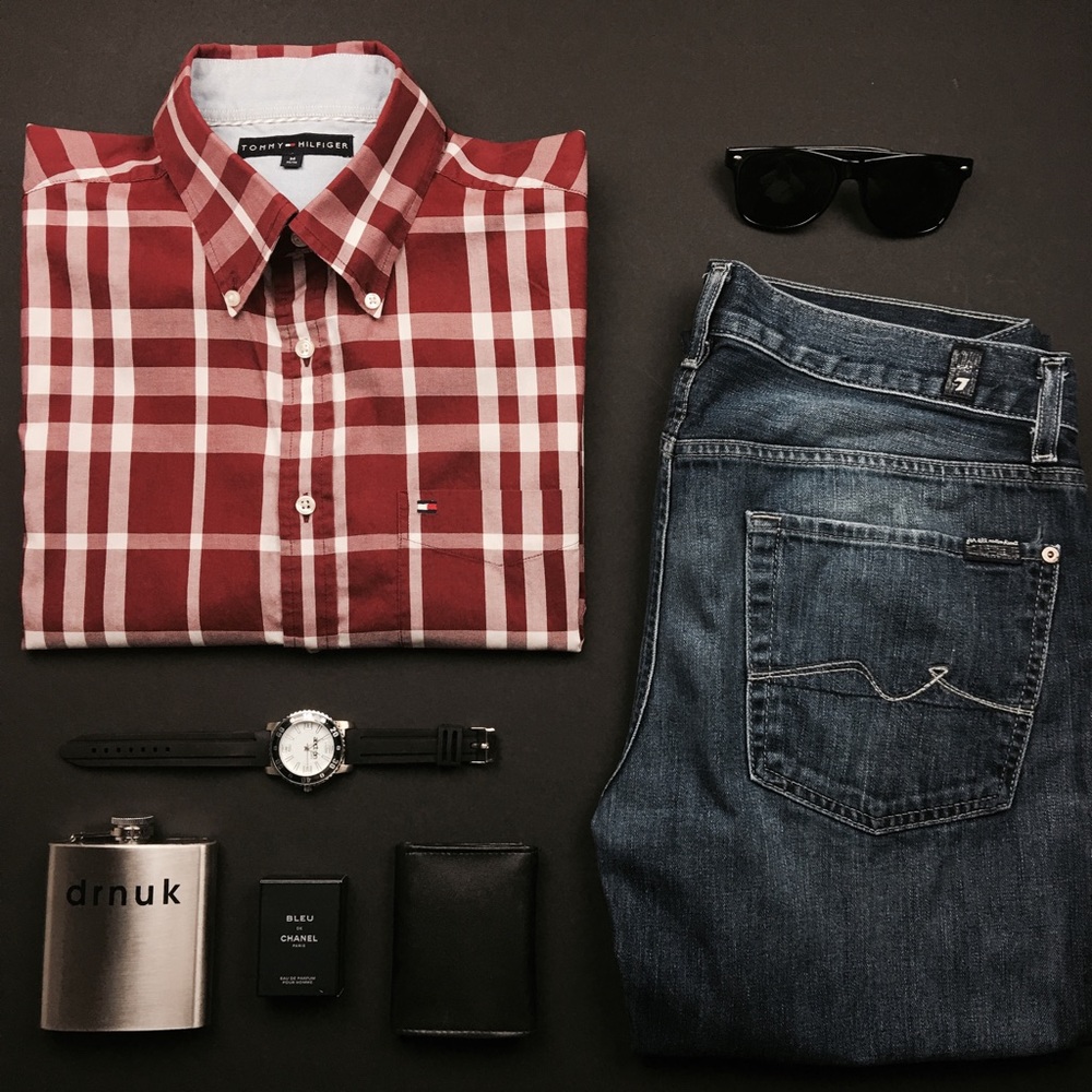 Tommy Hilfiger Red Plaid Dress Shirt