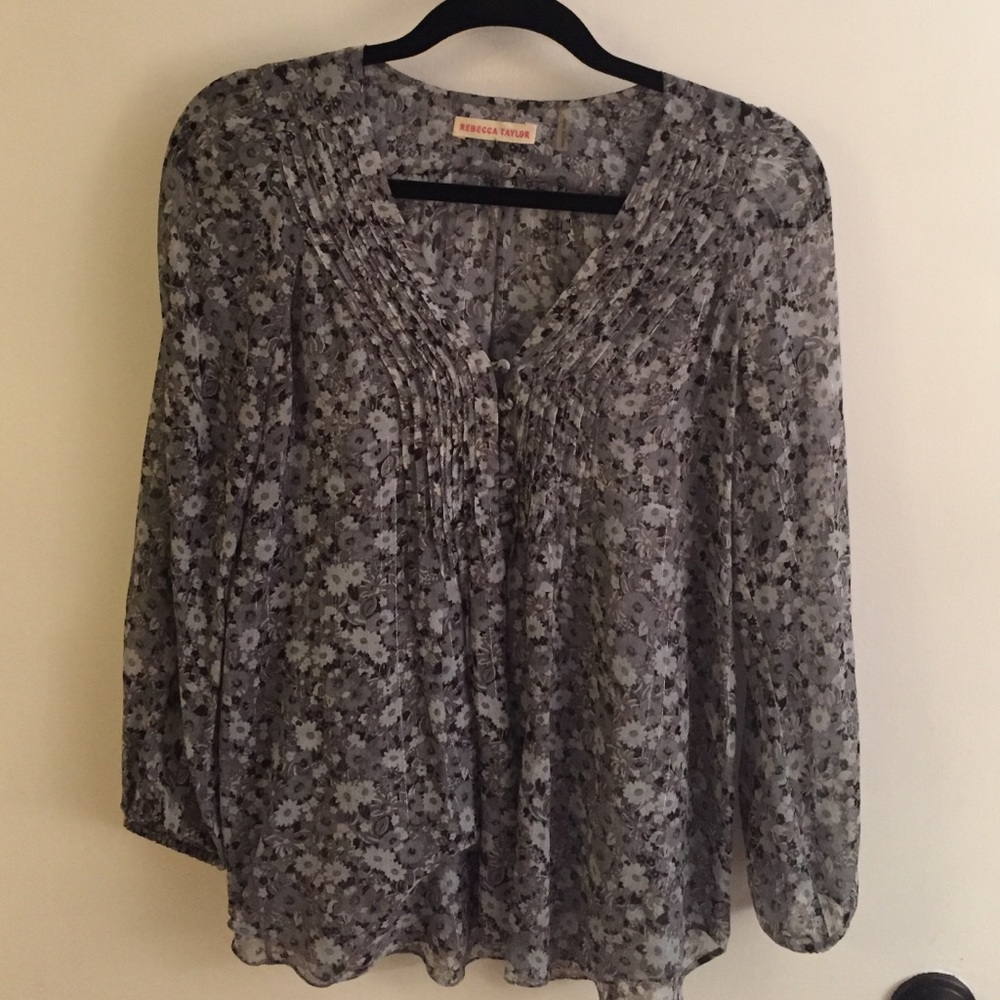 Rebecca Taylor Silver Blue Floral Blouse 2