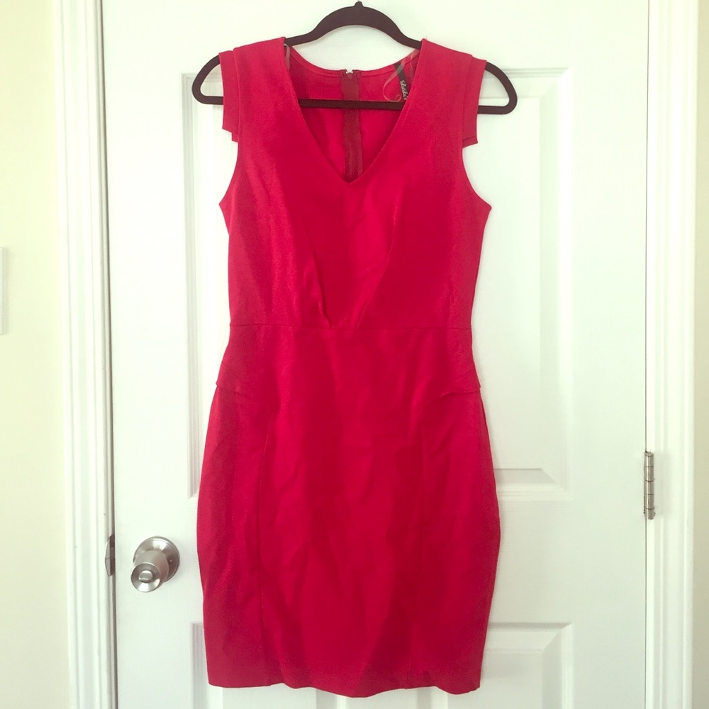 Lulu's red mini capped sleeve dress with pleats