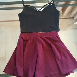 Black Crop Top + Maroon Skater Skirt