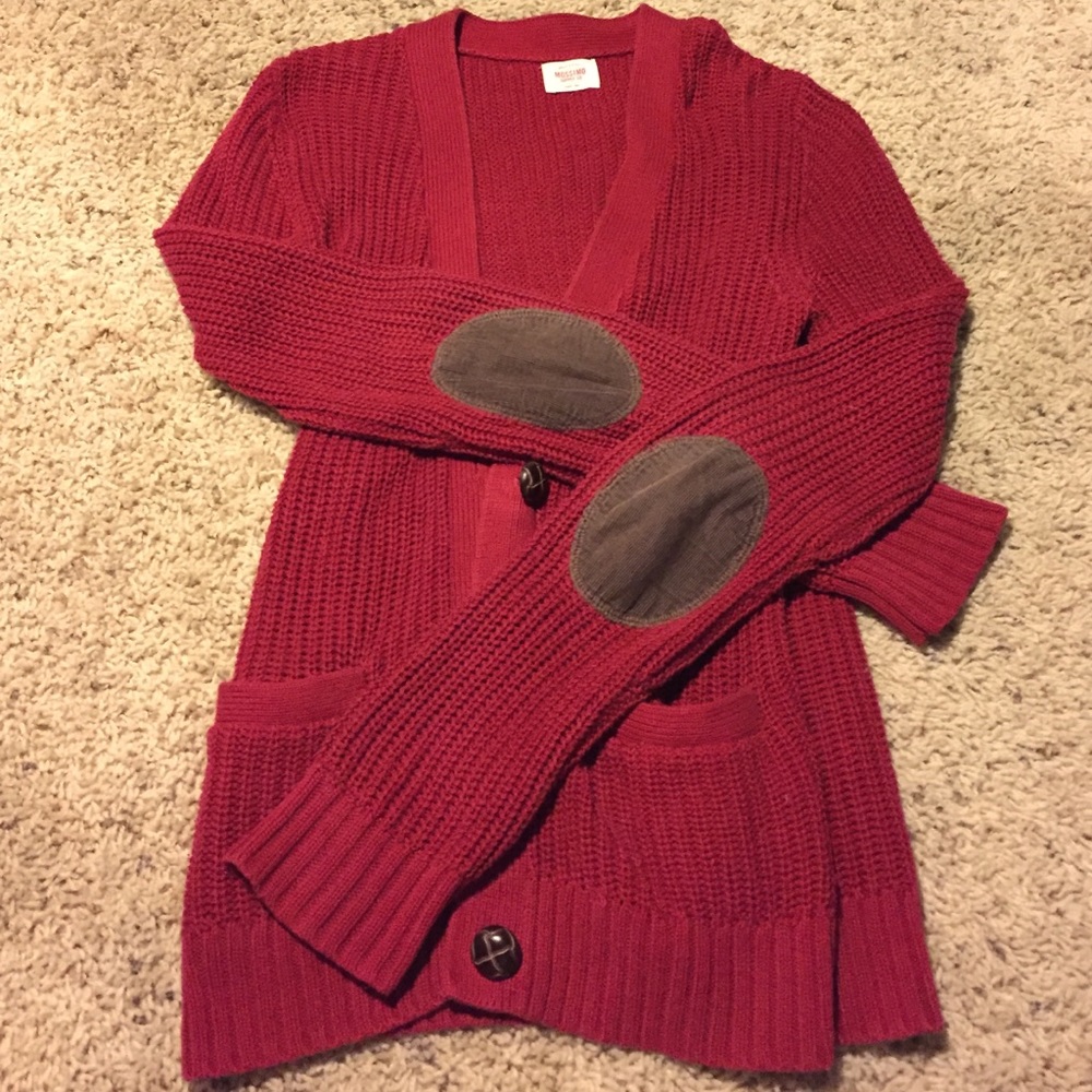 Red knit cardigan