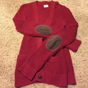 Red knit cardigan