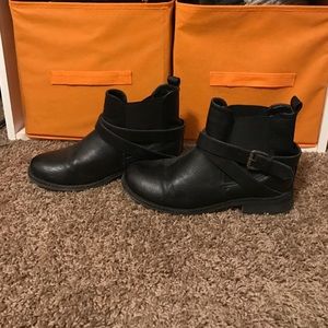 Faux Leather Black Ankle Boots